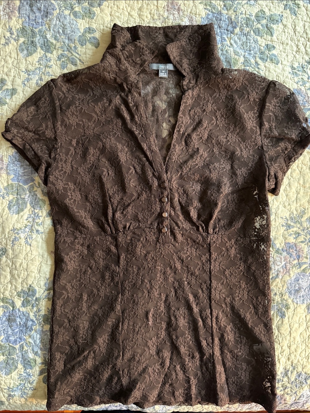 Apt.9 Brown Lace Button-Front Dress Sheer Top Y2K Cottagecore Poetcore